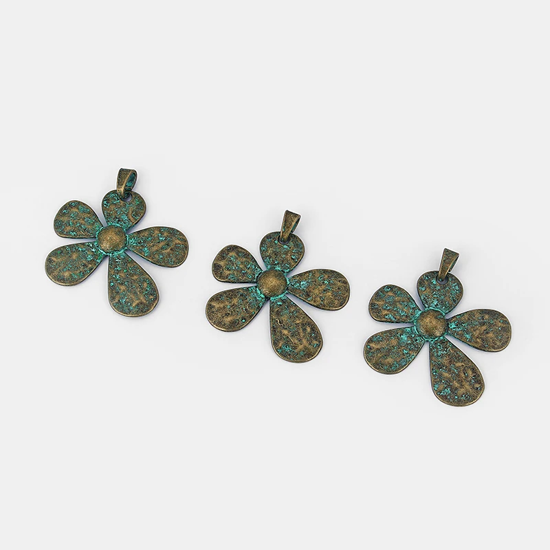 2pcs Patina Verdigris Large Abstract Flower Charms Hammered Pendant For Necklace Jewelry Making Findings Accessories 68*71mm | Украшения и