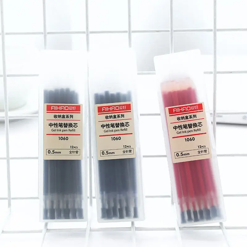 

Coloffice 12PCs/Box Pure Color 0.5mm Simple Black/Blue/Red Gel Ink Pen Refill With Box Student Stationery Office School Supplies