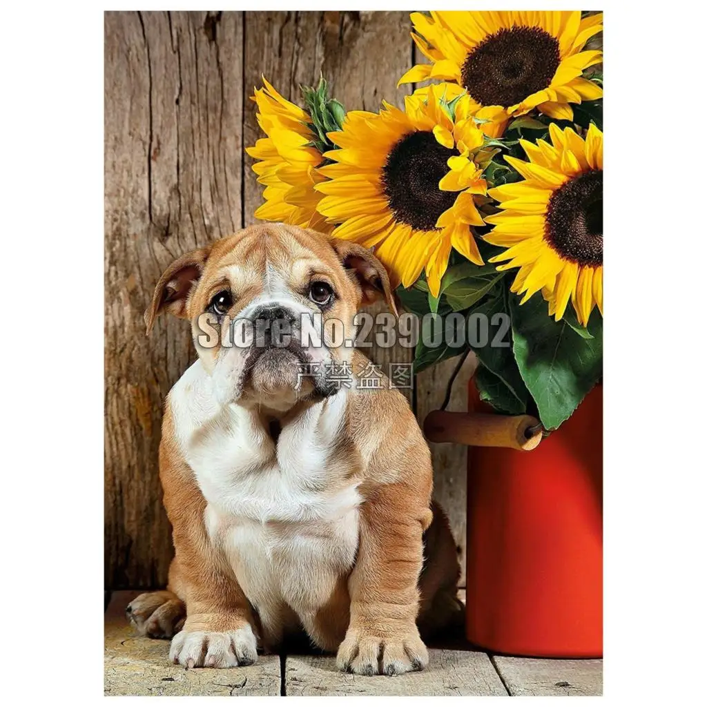 

5D Diy Diamond Painting The Bulldog Cross Stitch Embroidery Wall Sticker Diamond Mosaic Dogs sunflower Flowers Crafts Rhinestone