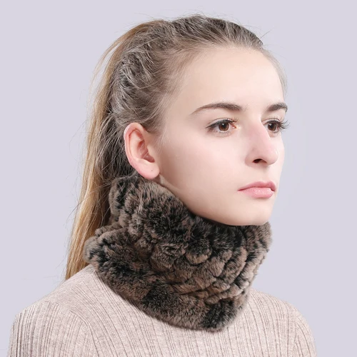 color 56 Women Real Fur Handmade Stretch Fur Scarf Knit Genuine Rex Rabbit Fur Headbands Girls Natural Fur Ring Cowl Snood Scarves Winter - Color: color 56