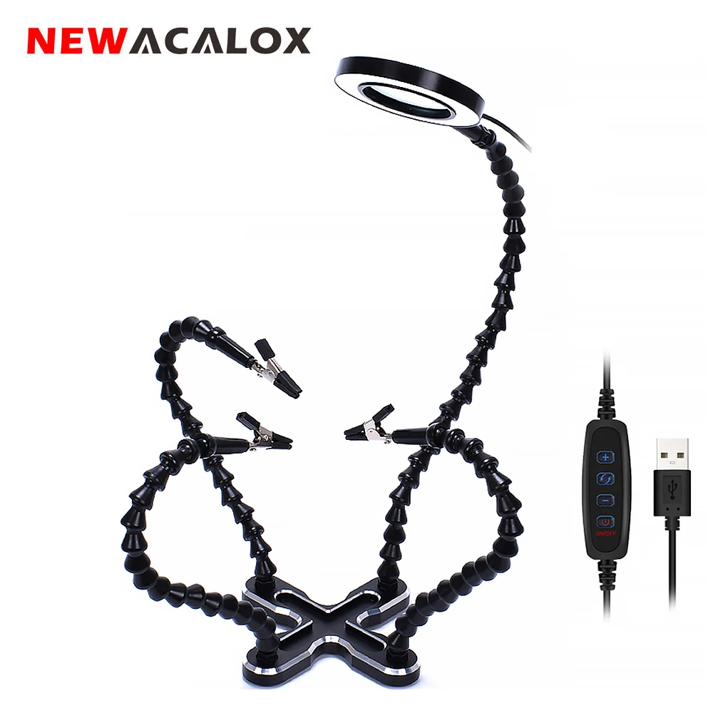 NEWACALOX USB светодиодный 3X очки лупа лампа DIY пайки третьей стороны 4 шт. гибкие руки Сварка помощь Стенд Ремонт Держатель Инструмент