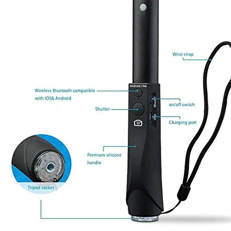 EastVita,, смарт-палка для селфи, ручки, палки с Bluetooth, пульт дистанционного спуска затвора, выдвижная, для камеры, IOS, Android, смартфонов, r20