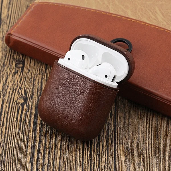 Dark Brown Чехол на airpods airpods2 Чехол для Apple Airpods милый из натуральной кожи чехол для Air Pods эирподс с кольцами для ключей ремень чехол для наушников Аксессуары для наушников чехол на эйрподс айрподс эир подс - Цвет: Dark Brown