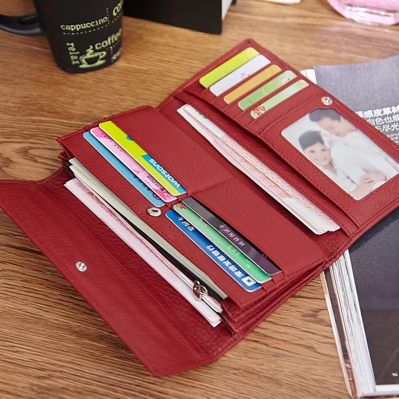 

High Quality Floral Wallet Women Long Design Lady Hasp Clutch Wallet Genuine Leather Female Card Holder Wallets Coin Purse