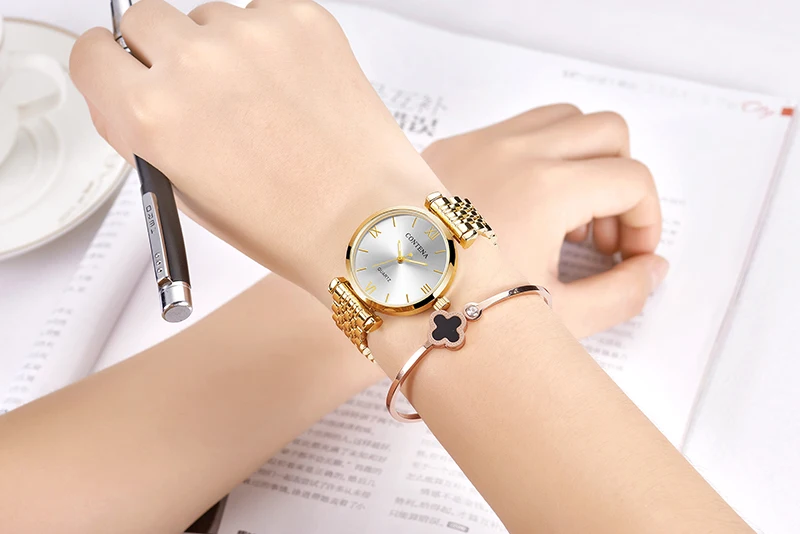 Contena роскошные часы Buniness Стразы полностью стальные женские кварцевые Saati Montre Femme