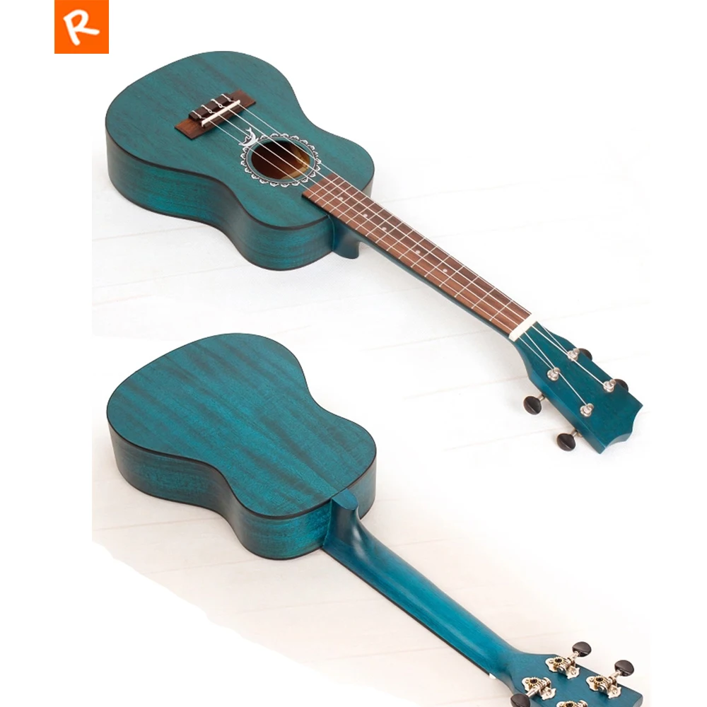 Гавайские укулеле 23 дюйма матовые синие из красного дерева 4 струны маленькие для
