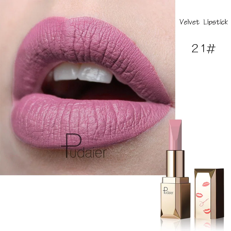 color 21 Pudaier, 26 цветов, матовая губная помада, водостойкая, для макияжа, Batom, телесный, бархатный, стойкий, для губ, губная помада, румяна, коврик для губ - Цвет: color 21