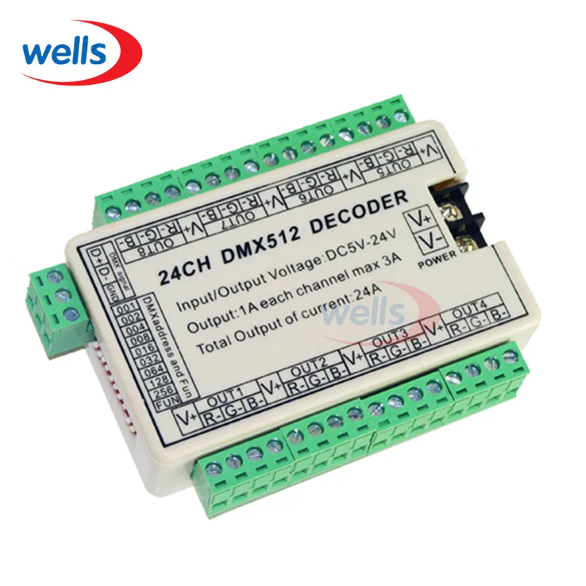 24CH Easy DMX Dmx512 декодер контроллер привод DC5V 24V 8 групп выходных сигналов для