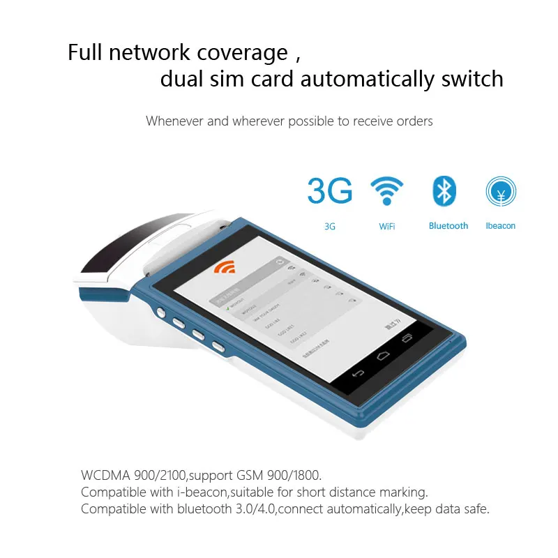 Android мобильных 5 дюймов Экран 3g Термальность чековый принтер с сканера штриховых