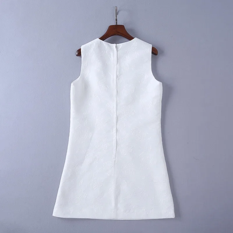 Новое летнее женское платье Whtie Бисер цветок Высокое качество без рукавов Vestidos