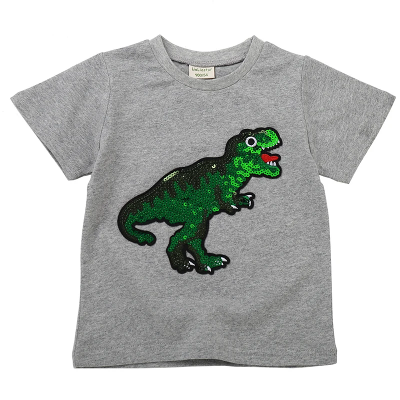 Dinosaur Grey Футболка с динозавром для маленьких мальчиков и девочек; летние топы с надписью «Капитан Америка»; футболки с изображением Человека-паука и щита; повседневная одежда с единорогом - Цвет: Dinosaur Grey