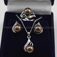 selling jewelry fashion jewelry chocolate shell pearl earrings ring pendant necklace set