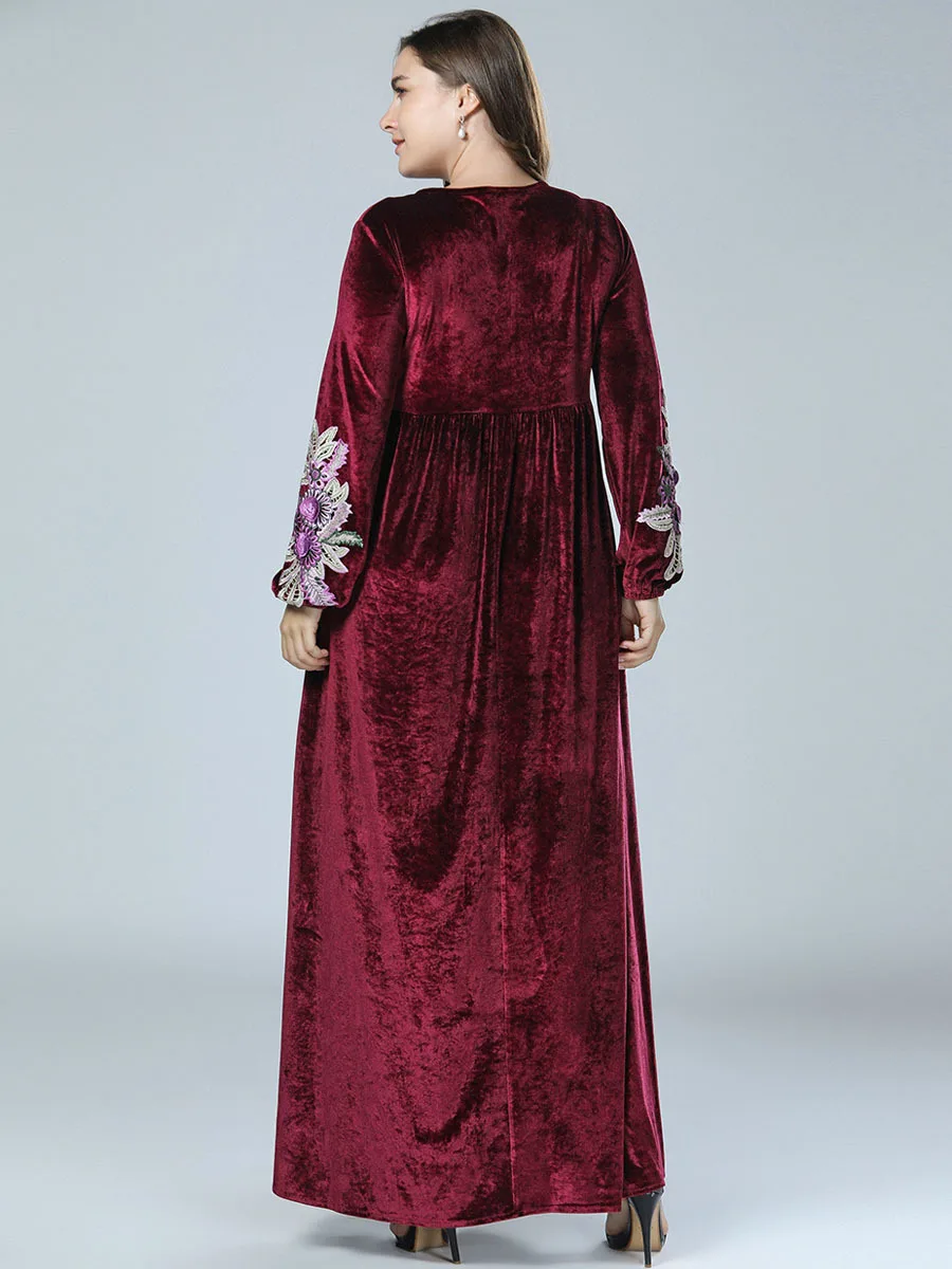 Женский красный бархат abaya Макси мусульманское платье длинный Восточный халат