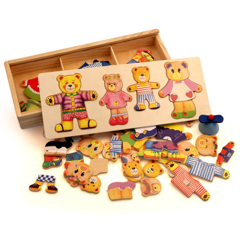 little bear change clothes Children's early Wooden jigsaw Puzzle Dressing game Baby toys free shipping ZC024- |