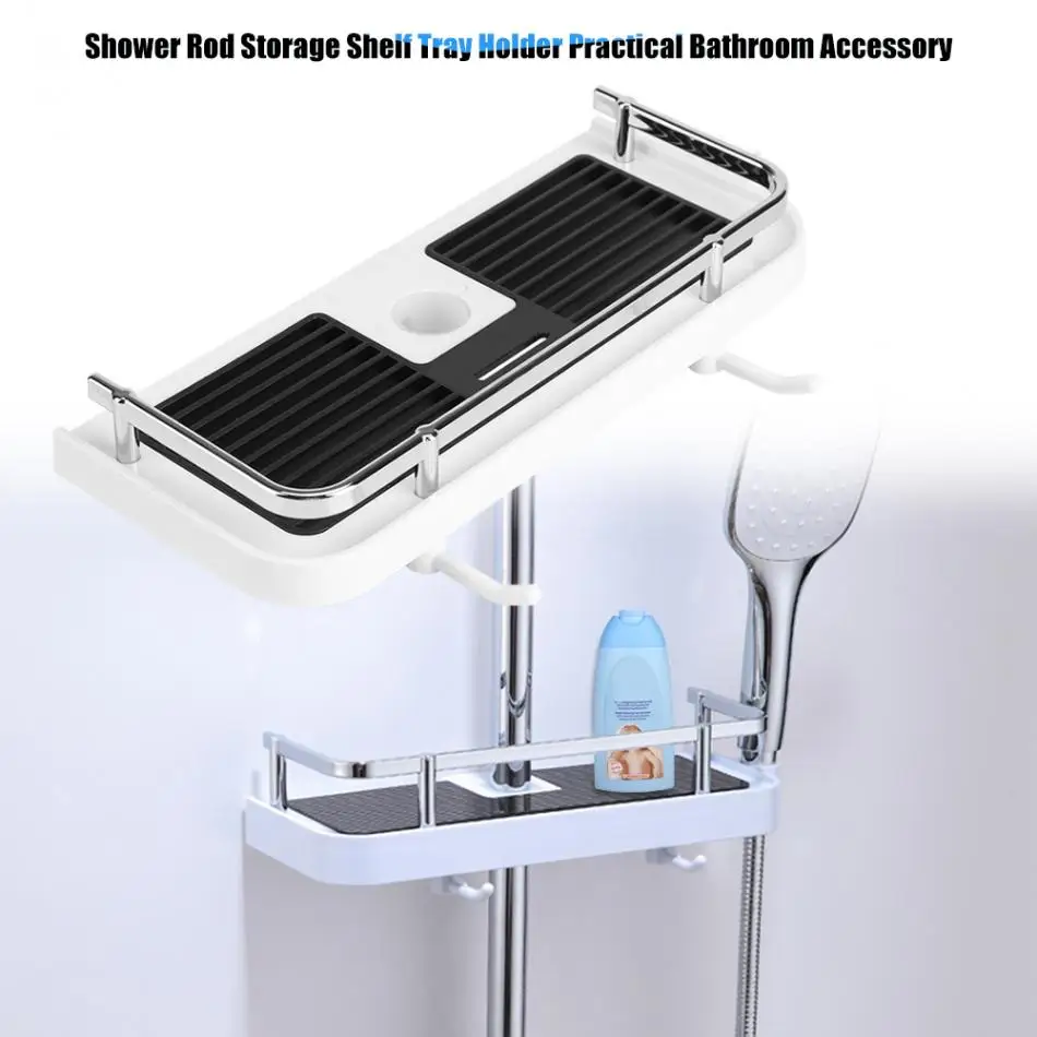 

Practical Bathroom Pole Shower Storage Rack Holder Organizer Bathroom Shelves Shower Shampoo Tray Single Tier Shower Head Holder