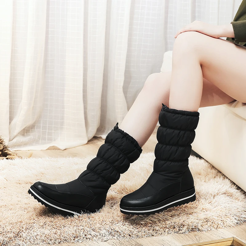 2018 классические Водонепроницаемые зимние сапоги до середины икры теплые женские