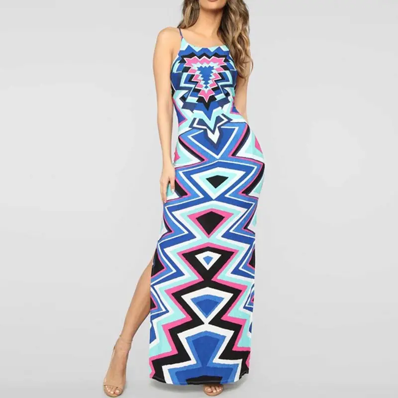 Сексуальное Платье макси с открытой спиной на бретелях женское платье разрезом