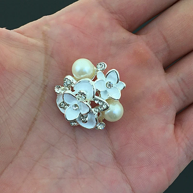 2016New 50 шт. 27 мм из алюминиевого сплава с белыми цветами пуговицы жемчугом и