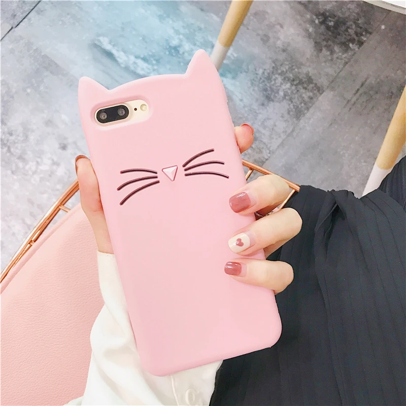 Розовый бородой Кошка мягкий силиконовый чехол для iPhone X 8 7 6 S плюс 5 5S SE Samsung galaxy S3 S4