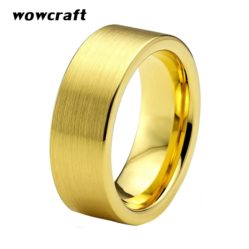 

Tungsten Carbide Yellow Gold Ring 8mm Pip Cut Mens Womens Anniversary Engagement Band Brushed Finish with Comfort Fit