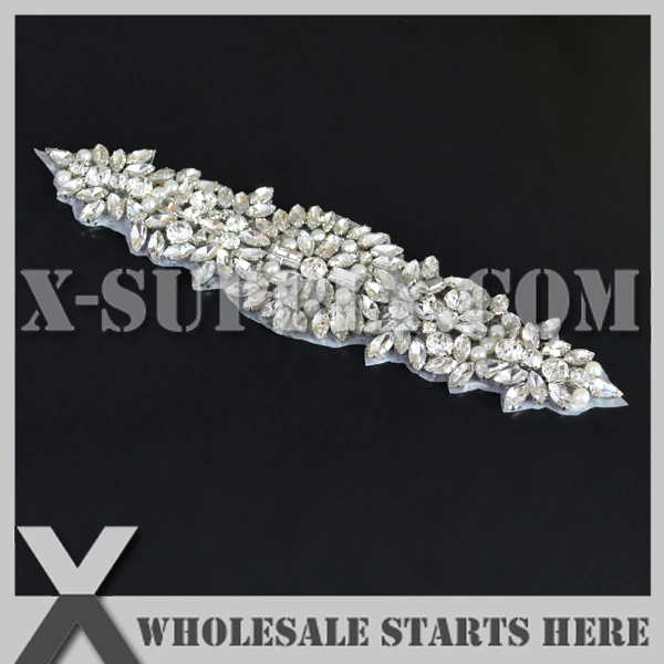 

(20pcs/lot) Bridal Crystal Rhinestone Applique Iron On Beaded Patch for Wedding Dress, X1-RAT2469