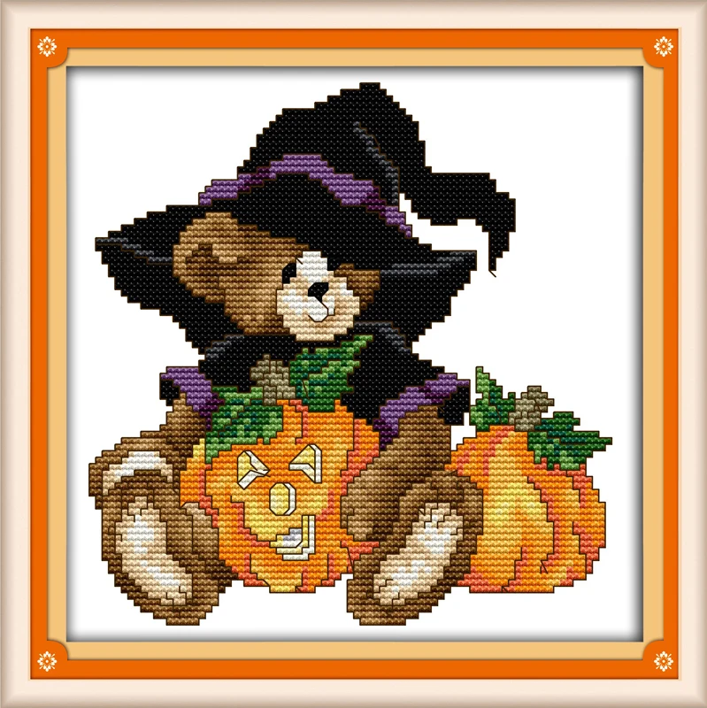 

October bear cross stitch kit 14ct 11ct count print canvas stitches embroidery DIY handmade needlework plus
