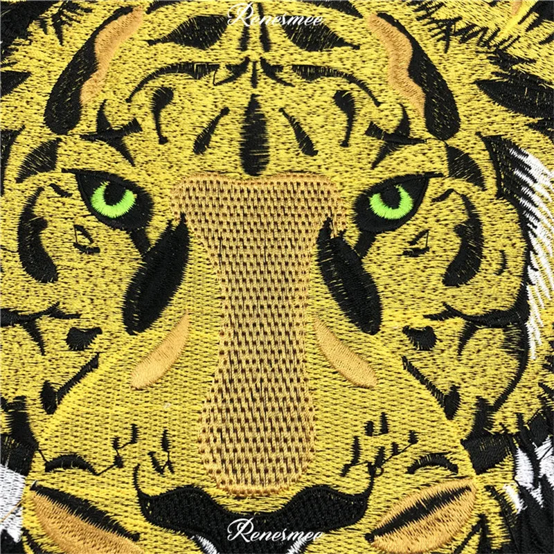 1Pc New Tiger Head Embroidery Cloth Coat Personality Decorative Back Glue Hot fix Green Eyes tiger DIY Adhesive patch 25.5X27.5 | Дом и сад