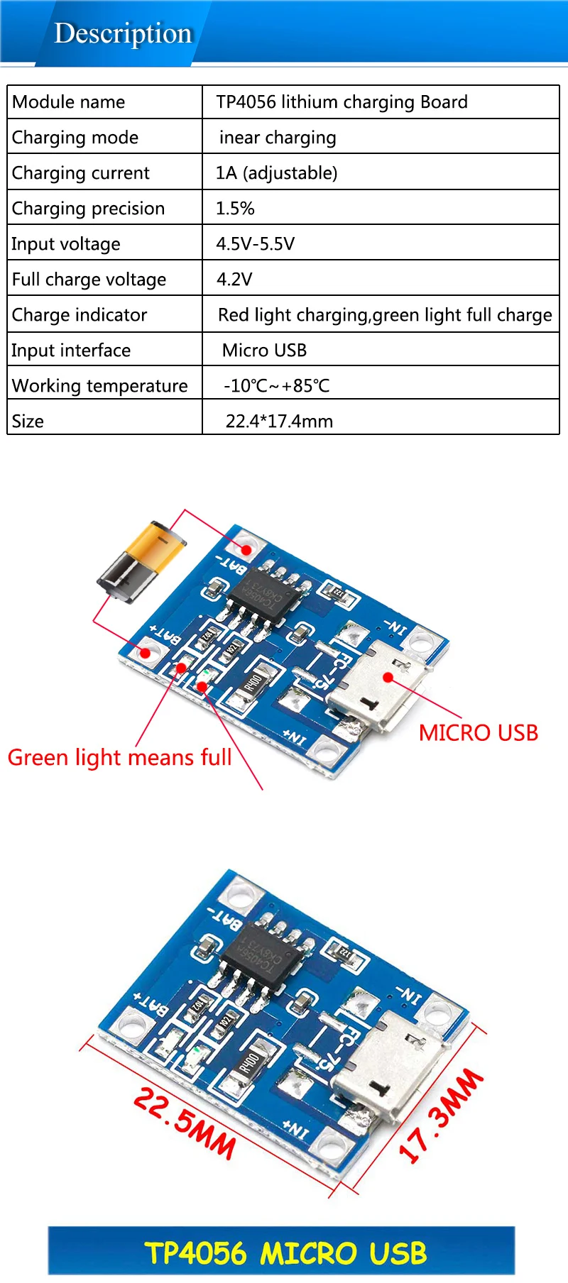 Type-c/Micro USB 5V 1A 18650 TP4056 модуль зарядного устройства литиевой батареи зарядная плата с защитой двойные функции 1A li-ion