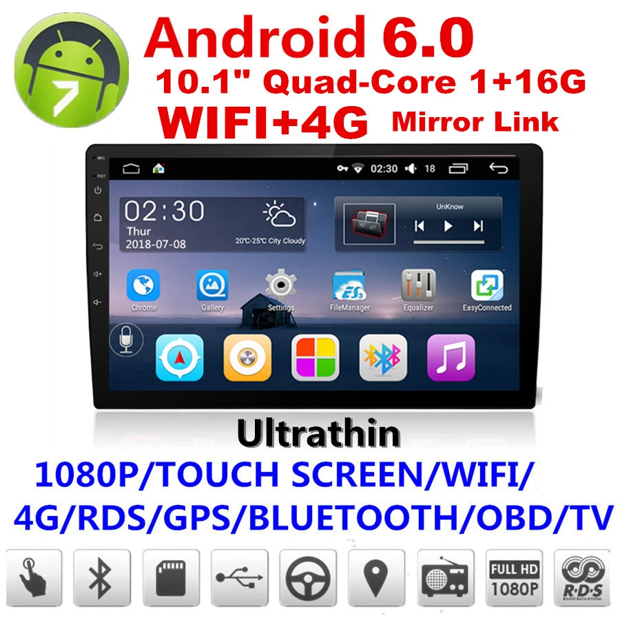 Автомагнитола 10 &quotна Android 6 0 с gps Wi Fi 4G LTE BT DAB Mirror Link OBD четырехъядерный процессор 1 +