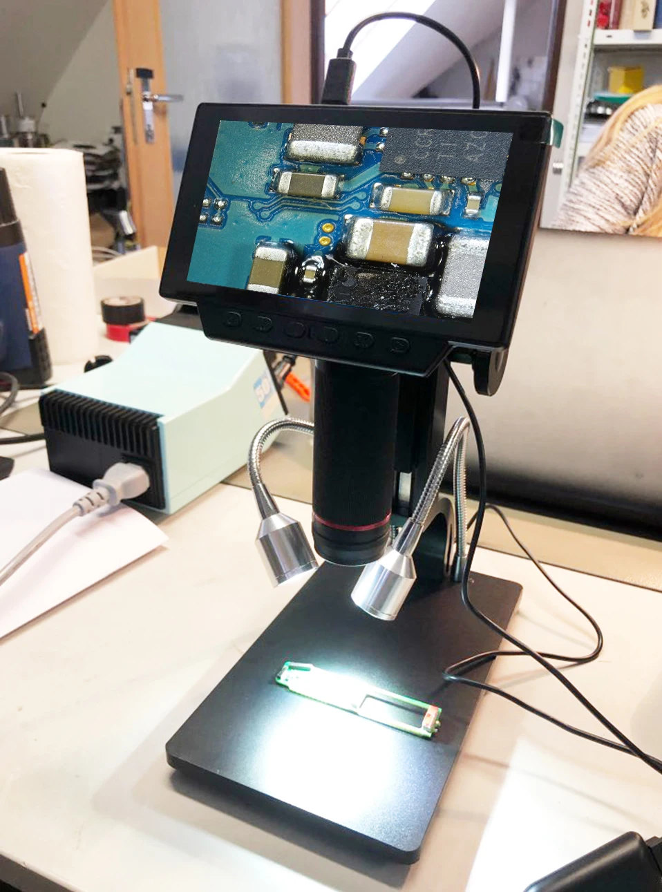 Цифровой USB/HDMI/AV микроскоп 5 дюймов Встроенный Дисплей высокий объект расстояние