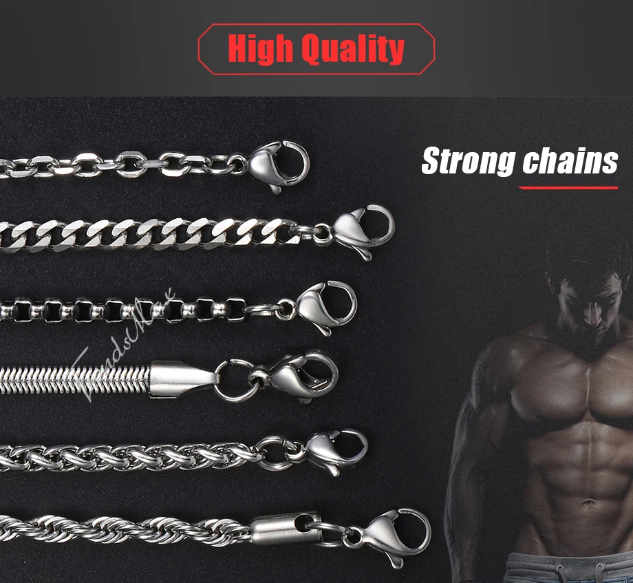 Мужское ожерелье из нержавеющей стали кубинская веревка коробка цепочка со