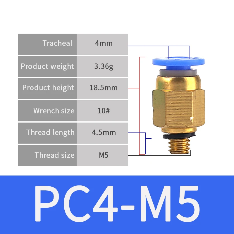 PC4-M5 1 шт. прямой тип пневматической винтовой резьбы быстрые разъемы фитинг 4 мм-16 мм шланг трубки одно касание в газовые фитинги медь - Цвет: PC4-M5