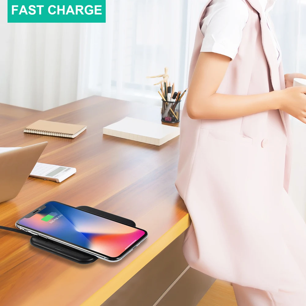 NYFundas 2in1 10 Вт Беспроводное зарядное устройство для samsung galaxy s9 s8 plus note 9 apple iphone XS MAX XR подставка для быстрой зарядки с покрытием из зарядное устройство Подставка