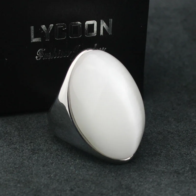 LYCOON Новое поступление роскошное кольцо с опалом 316L нержавеющая сталь Настройка канала белый опал камень для женщин вечерние кольца LYD0188