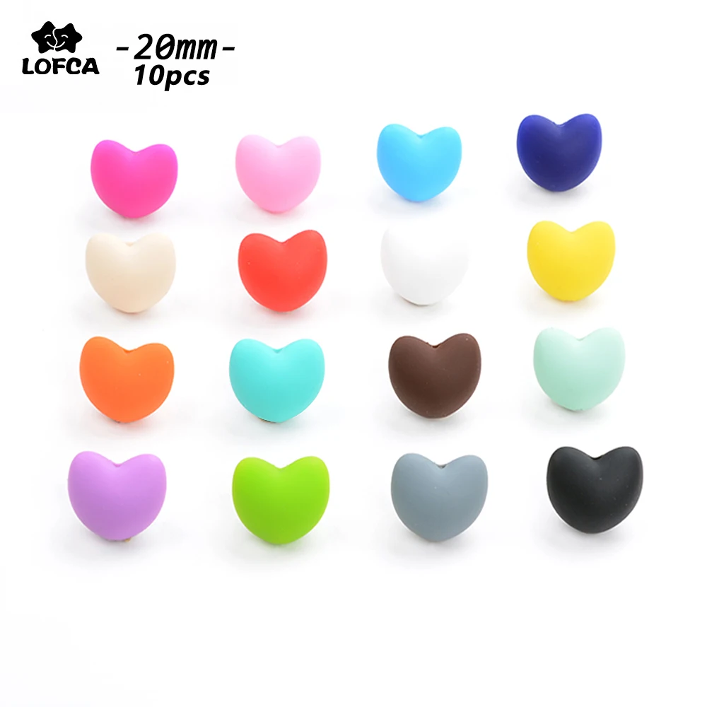 LOFCA-Cuentas de silicona en forma de coraz&oacute;n, 10 piezas, colgante para mordedor, joyer&iacute;a para la dentici&oacute;n del beb&eacute;, Cuidado Oral del beb&eacute;, collar con soporte para chupete-0