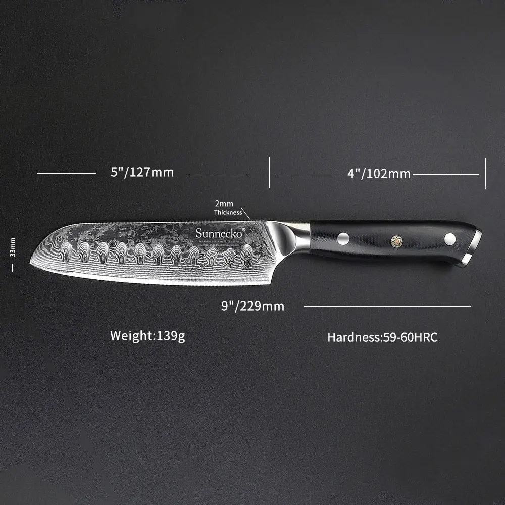 SUNNECKO Премиум 5 '' / 7'' Santoku ножи Дамасская сталь японский VG10 лезвие Кухня