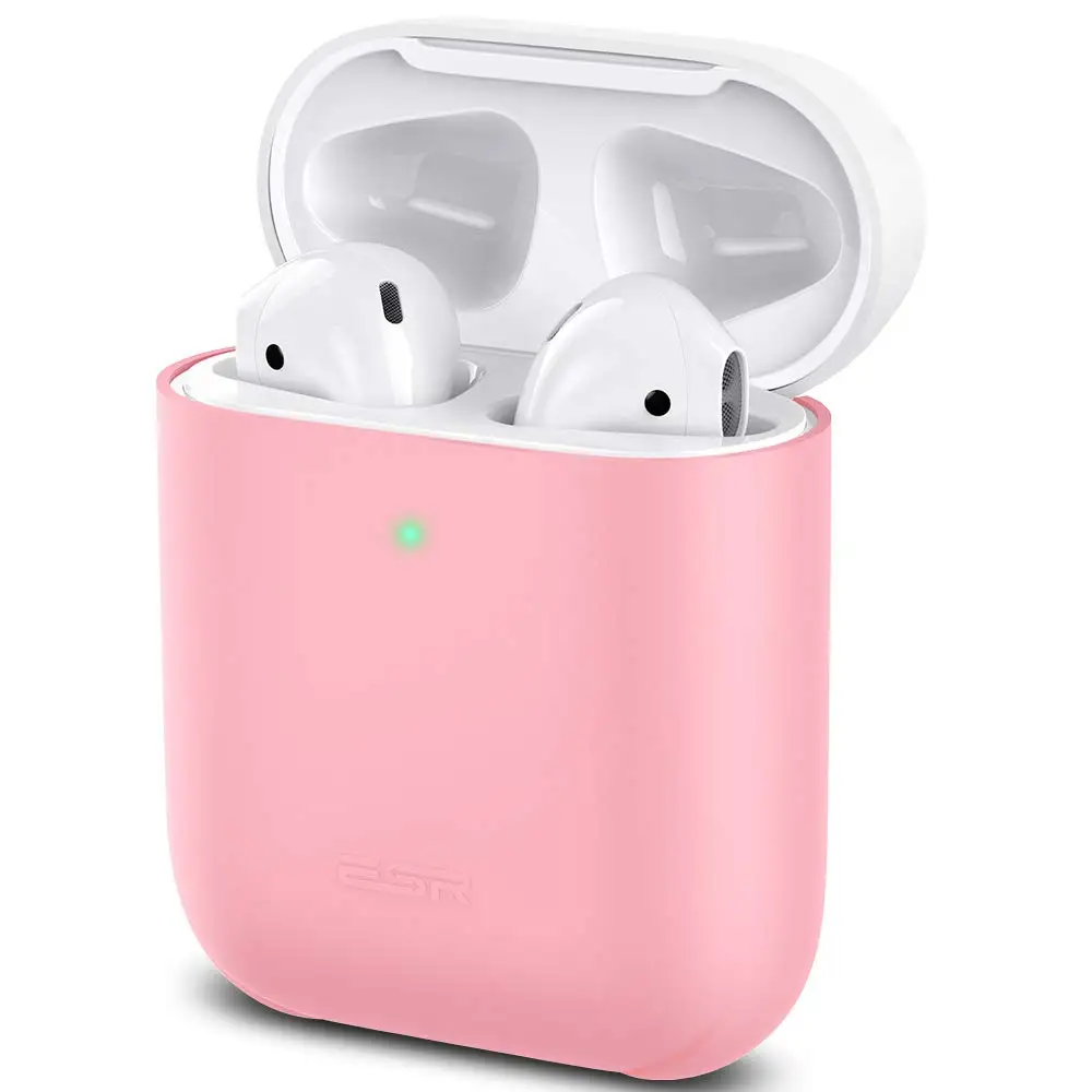 Pink ESR ультратонкий кожаный чехол для AirPods, чехол для зарядки, Тонкий силиконовый чехол для AirPods 2, видимый передний светодиодный противоударный чехол - Цвет: Pink
