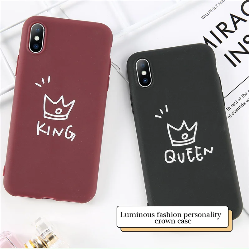 Moskado, мягкий светящийся чехол для телефона s, для iphone 6, 6 S, 7, 8 Plus, XS Max, XR, X, силиконовый чехол для задней панели KING QUEEN, Feather, Love Heart