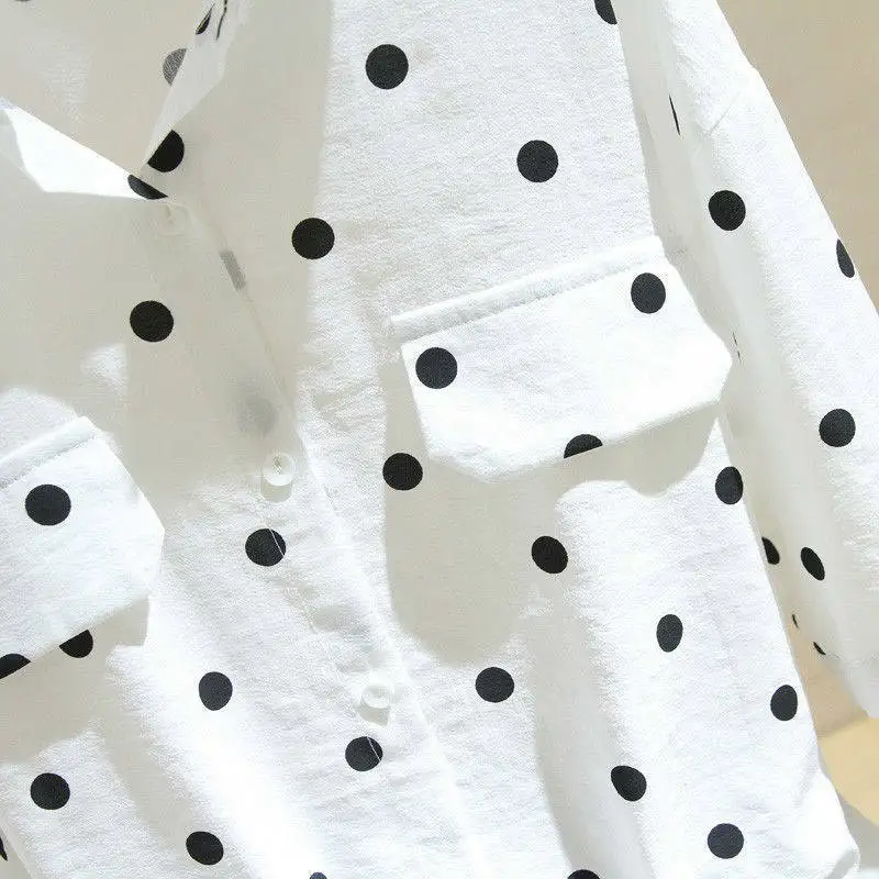 Mr.nut cotton 80% large size shirt female 2019 summer new loose bat sleeve polka dot |
