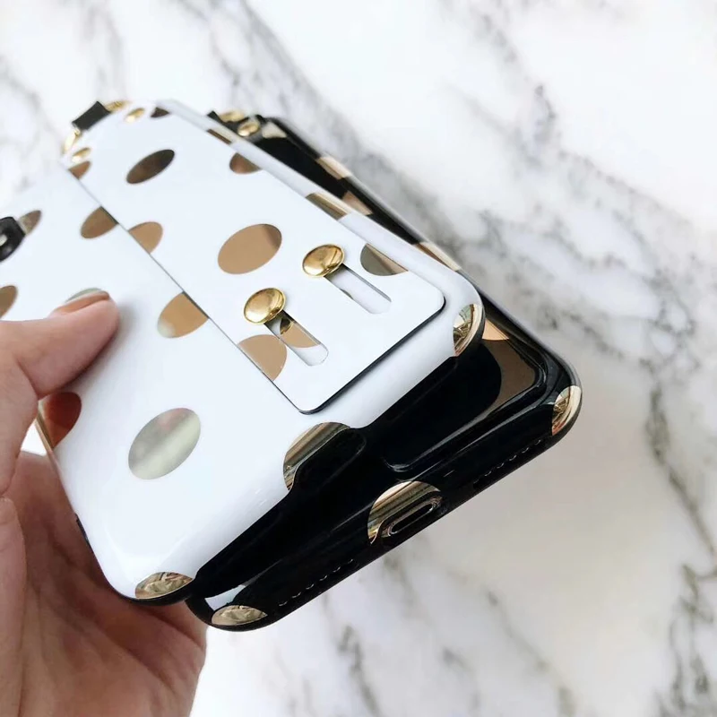 Мода горошек ремешок Kickstand чехол для iphone X XS XR XSMAX 6 7 8 plus задняя крышка мягкая IMD