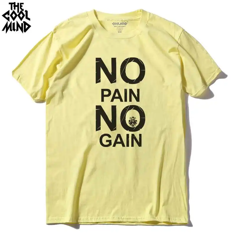 COOLMIND CR0121A Хлопковая мужская футболка с принтом «no pain no gain», повседневная мужская футболка с круглым вырезом, футболка с коротким рукавом