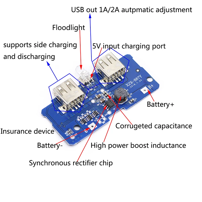 18650 Двойной Micro USB 3,7 V до 5V 2A повышающий Мобильный Внешний аккумулятор DIY 18650 литиевая батарея зарядное устройство печатная плата Повышающий Модуль со светодиодом