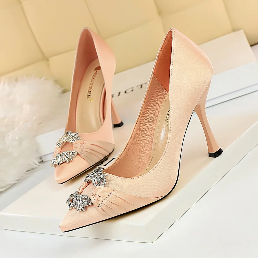 

BIGTREE High Quality Pumps Women's Shoes Spring Summer Heel 10cm High Europe Crystal Shoes Sexy Nightclub Simple High Heels Sing