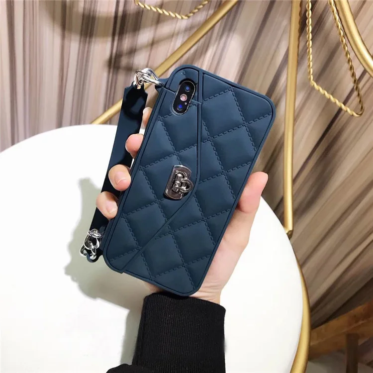 KASONPAI роскошный модный Мягкий силиконовый чехол-кошелек для iPhone X, 8, 7, 6 S, 6 Plus, слот для карт, сумочка, кошелек, чехол для телефона с длинной цепочкой