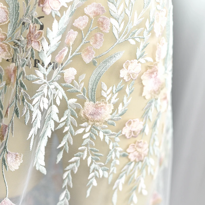 Цветная трехмерная кружевная ткань с вышивкой в виде ветвей для свадебного