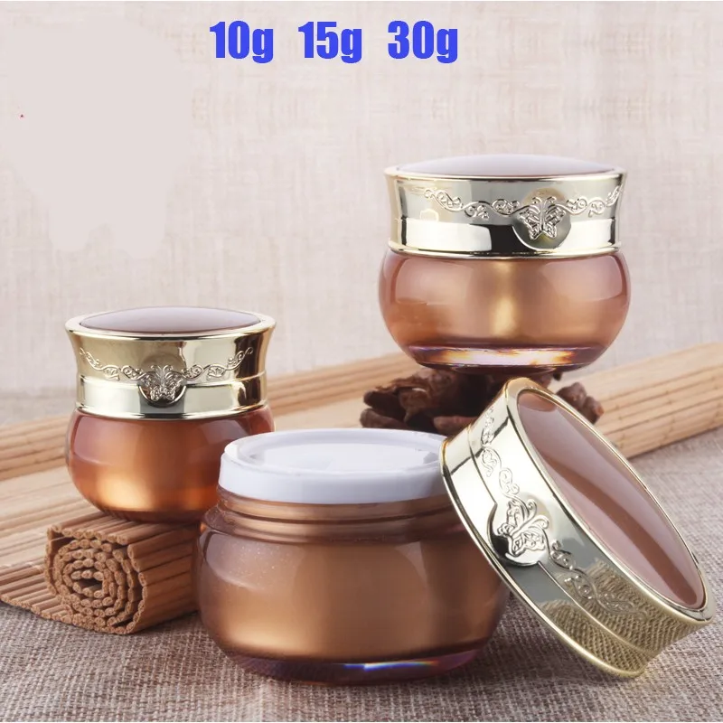

300pcs/lot Hot Sale 10/15/30g 10/15/30ml golden Portable Cosmetic Empty Jar Pot Eyeshadow Makeup Face Cream Container