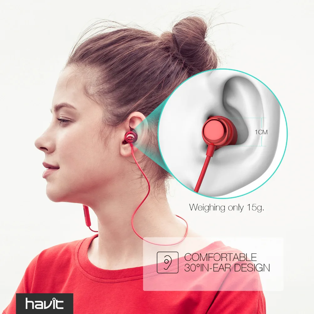 HAVIT Bluetooth наушники спортивные IPX5 водонепроницаемые V4.2 магнитные с микрофоном 10