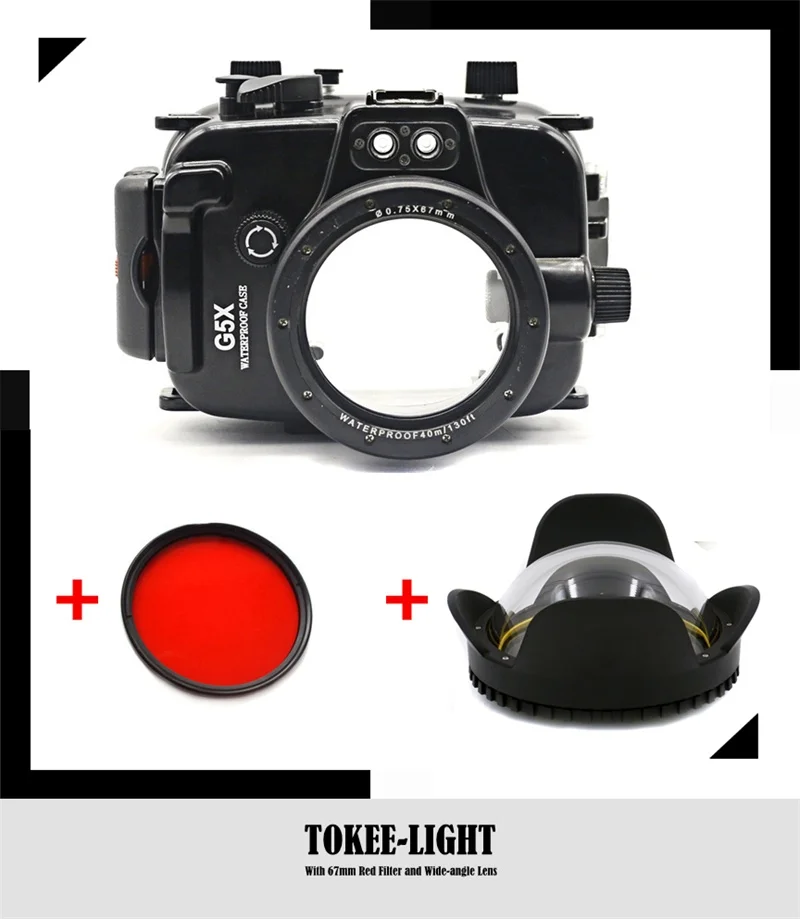 Водонепроницаемый чехол для подводного плавания камеры Canon G15 G16 G5X G7X G9X + с красным
