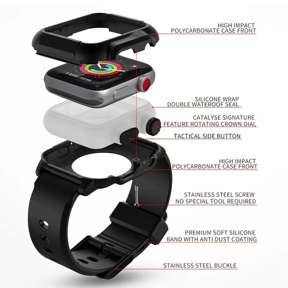 Водонепроницаемый ремешок для Apple Watch band 44 мм 40 м iWatch 42 светящийся защитный чехол +