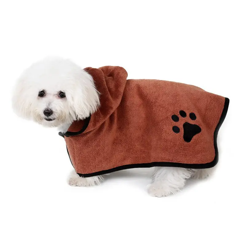 Microfiber dog bathrobe with adjustable shoulder strap Hood quick-drying absorbent pet towel long-haired cat coat and dr |